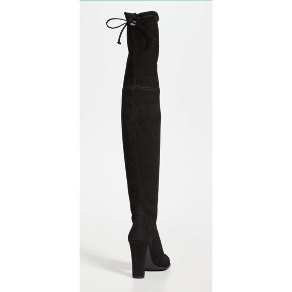 Stuart Weitzman Highland Black Suede Over Knee Boots 9B US 39.5 Tie Back Heel - Picture 3 of 13